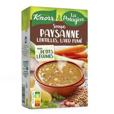 Knorr & La Potagère Soupe Paysanne- Lentilles, Lard fumé aux petits légumes, 1L