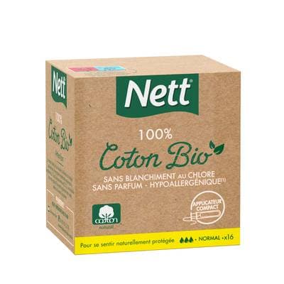 Nett Tampon 100% Coton BIO Normal avec applicateur, 16 tampons