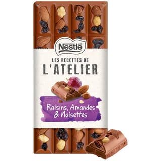 Nestlé Les Recettes de l'Atelier Chocolat au lait raisins amandes et noisettes, 170g