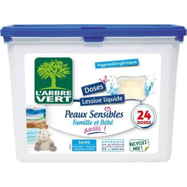 L'arbre Vert Lessive capsule hypoallergénique pour la famille et bébé, 24 pièces