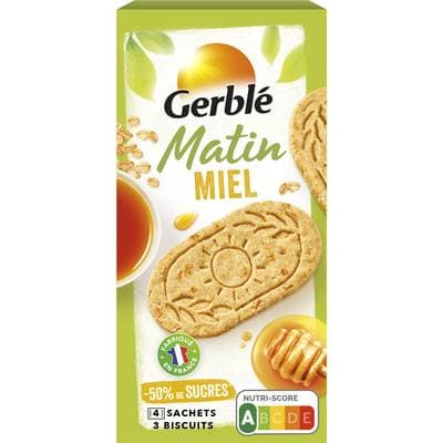 Gerblé 12 Biscuits Matin Miel -50% de sucres en moins, 200g