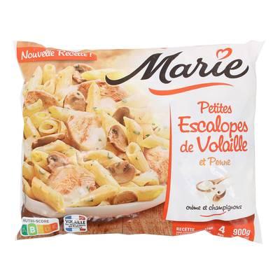 Marie - Petites escalopes de volaille et penne à la crème et aux champignons