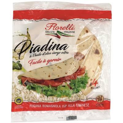 Florelli - 4 Piadina Romagnola à l'huile d'olive vierge extra - Galette à garnir 4x120g