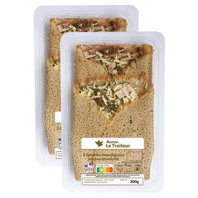Auchan Le Traiteur Galettes Jambon Champignons de Paris et Emmental, Lot de 2x2x150g