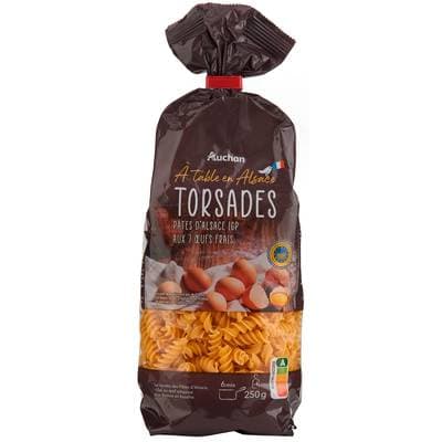 Auchan Terroir Pâtes Torsades d'Alsace aux oeufs frais blé français IGP, 250g