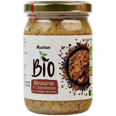 Auchan BIO Moutarde à l'ancienne au vinaigre de cidre Bio en bocal, 200g