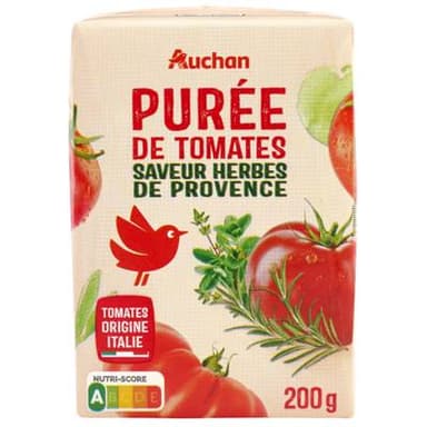 Auchan Purée de tomates saveur herbes de Provence en brique, 200g