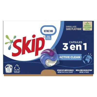 Skip Lessive capsule Ultimate Active Clean 3 en1, 15 capsules