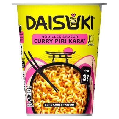 Daisuki Nouilles Instantanées Curry Piri Kara Ramen en cup, 60g