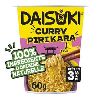 Daisuki Nouilles Instantanées Curry Piri Kara Ramen en cup, 60g