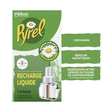 Pyrel Anti-Moustiques Répulsif Recharge Liquide Sans Parfum, 1 recharge