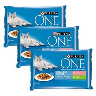 Purina - One Sachets en sauce Effilée saumon et dinde pour chat stérilisé, Lot de 3 - 4x85g