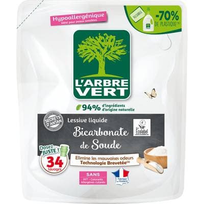 L'arbre Vert Lessive liquide Bicarbonate de soude recharge, 1,53L