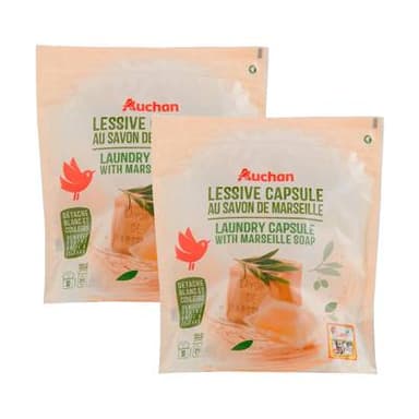 Auchan Lessive en capsules au savon de Marseille, Lot de 2x30 capsules
