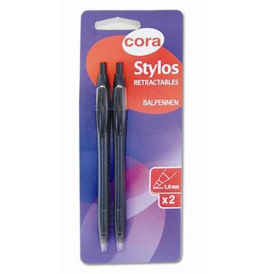 3257982266499 - Cora - Stylos bille rétractable encre noire pointe moyenne