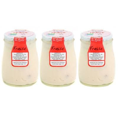 La Ferme du manège Yaourt Fraise au lait entier, Lot de 3x180g