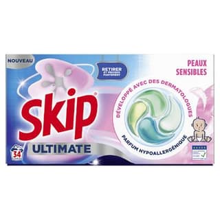 Skip Lessive Capsules Hypoallergénique Ultimate, 34 capsules