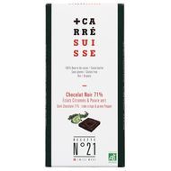 Carré Suisse Chocolat Noir 71% éclats citronnés et poivre vert bio, 100g