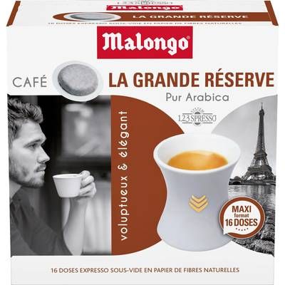 Malongo Café pur Arabica - Grande réserve, 16 dosettes
