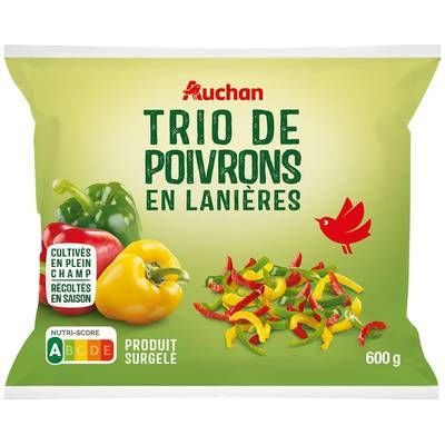 Auchan Trio de poivrons en lanières, 600g