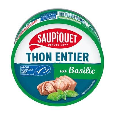 Saupiquet Thon entier à l'Huile d'Olive et Basilic MSC, 120g