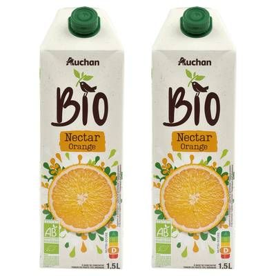Auchan BIO Nectar d'orange bio, Lot de 2x1,5L