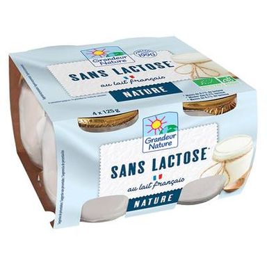 Grandeur nature Spécialité laitière nature sans lactose bio, 4x125g