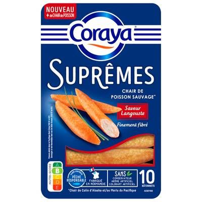 Coraya Suprêmes de Surimi au Goût de Langouste, 10 bâtonnets - 156g