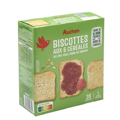 Auchan Biscottes aux 6 céréales sans huile de palme, 300g