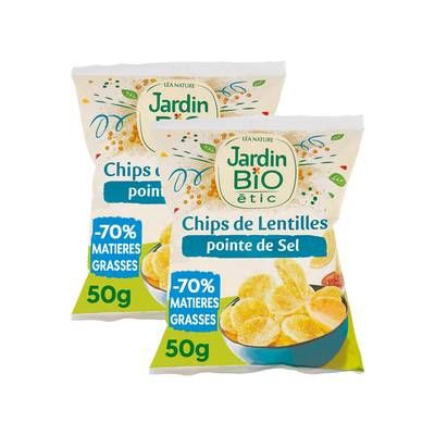 Jardin Bio Etic Chips de lentilles bio sans gluten, Lot de 2x50g