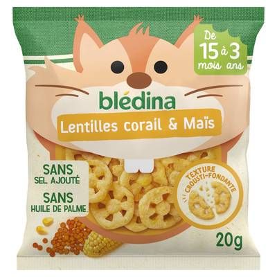 Blédina En-Cas Soufflés Lentilles Corail et Maïs Bébé Dès 15 mois, 20g