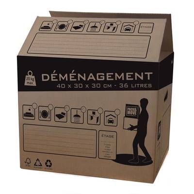 Box And Beyond Carton de déménagement 36 L, Dimensions  40 x 30 x 30 cm