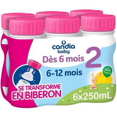 Candia Baby Lait bébé liquide 2ème âge 6-12 mois, 6x25cl