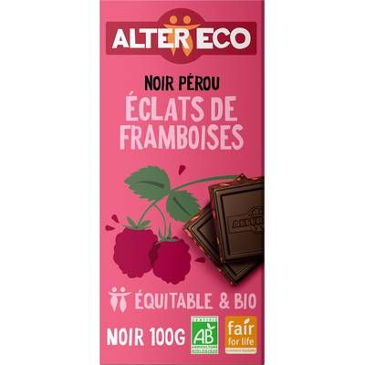Alter Eco - Commerce Equitable Chocolat noir éclats de framboises 60% Cacao Bio du Pérou, 100g