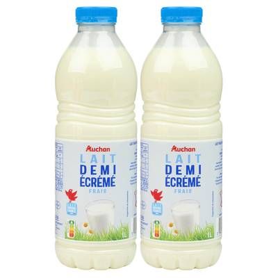 Auchan Lait demi-écrémé frais, Lot de 2x1L