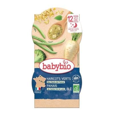 Babybio Haricots verts, Panais et Blé bio Bol Bébé Dès 12 mois, 2x200g