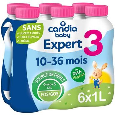 Candia Baby Lait de Croissance 3ème âge Liquide Expert Bébé Dès 10 mois, 6x1L