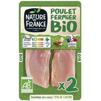 Nature De France Escalopes Fines de Poulet Fermier Bio, 2x100g