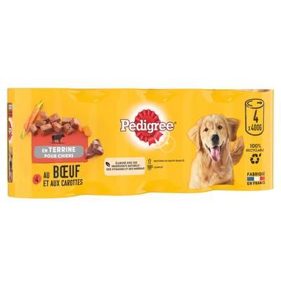 Pedigree Boîtes Pâtée Terrine Boeuf Carottes pour chien adulte, 4x400g