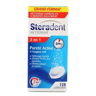 Stéradent Nettoyants Pureté Active pour prothèses dentaires, 128 pièces