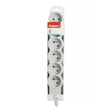 Legrand Rallonge multiprise extra-plate 6 prises 2P+T  blanc et gris clair, 1,5  m
