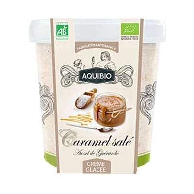 Aquibio Crème glacée Caramel Beurre salé au sel de Guérande artisanale bio, 300g