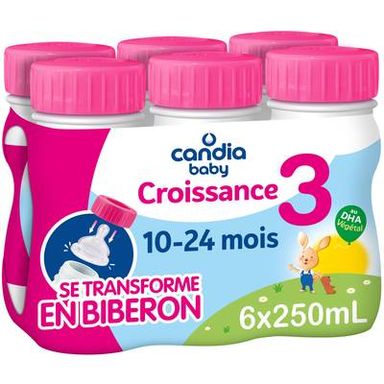 Candia Baby Lait de Croissance 3ème âge Liquide Bébé dès 10 mois, 6x25cl