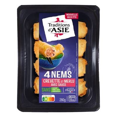 Traditions d'Asie Nems Crevette et Merlu Avec Sauce, 4x70g