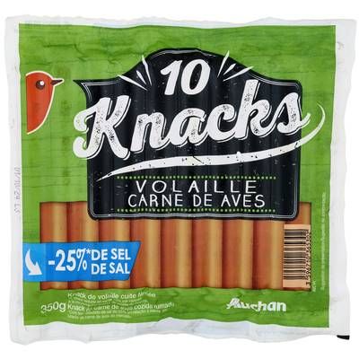 Auchan Knacks de Volaille Réduites en Sel, 10 saucisses - 350g