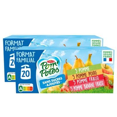 Pom Potes Compotes Gourdes Multivariétés Sans sucres ajoutés, Lot de 2x20 gourdes