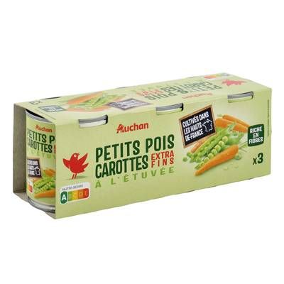 Auchan Petits pois carottes extra-fins à l'étuvée, 3x130g