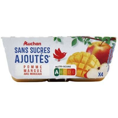 Auchan Pomme mangue sans sucres ajoutés, 4x100g
