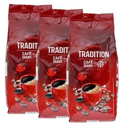 Auchan Café en grain tradition intensité 8, Lot de 3x1kg