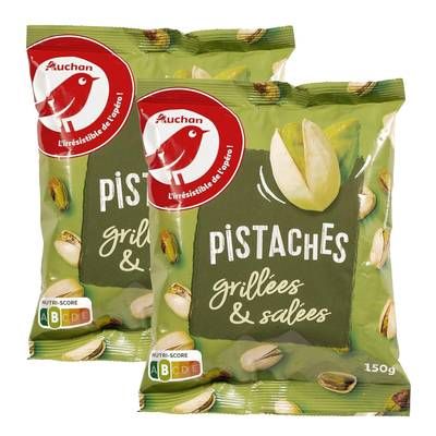 Auchan Pistaches grillées et salées, Lot de 2x150g